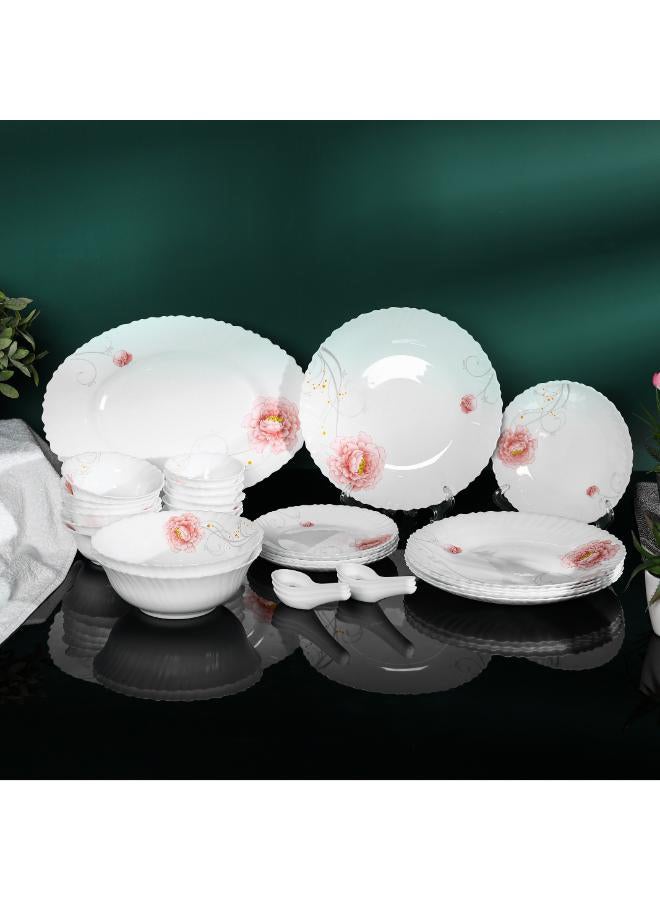 Royalford 33 Piece Classic Opalware Dinner Set- RF12469/ Includes Oval Plate, Dinner and Dessert Plates, Serving, Salad Bowls and Soup Spoons/ Dishwasher-Safe and Microwave Safe Multicolor - Image 1