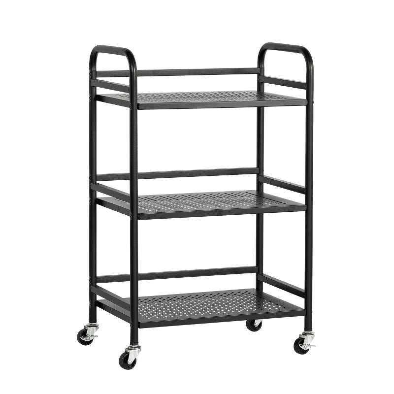 HDANI 3 Tier Rolling CartHeavy Duty Multifunctional Metal FrameSupports 22 Lbs Per TierRolling Cart with 2 Lockable Wheels for OfficeHomeBedroomKitchenBathroom Black