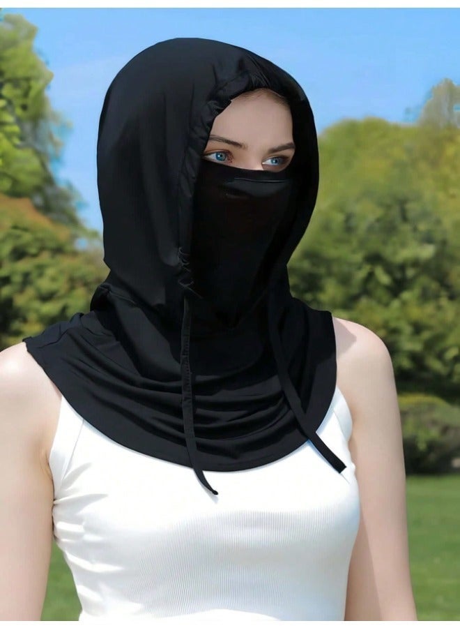 1pc Unisex Ice Silk Sun Shield Balaclava Hat - UV-Resistant Full Face Cover For Cycling - Breathable, Seamless & Adjustable Neck Gaiter Scarf With Drawstring, Outdoor Motorcycle Riding Bicycle Fishing Headgear Hat With Hanging Ears, Sunscreen Face Mask For Women, Cycling Hood For Men - Image 4