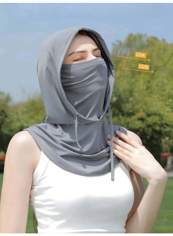 1pc Unisex Ice Silk Sun Shield Balaclava Hat - UV-Resistant Full Face Cover For Cycling - Breathable, Seamless & Adjustable Neck Gaiter Scarf With Drawstring, Outdoor Motorcycle Riding Bicycle Fishing Headgear Hat With Hanging Ears, Sunscreen Face Mask For Women, Cycling Hood For Men - Image 5