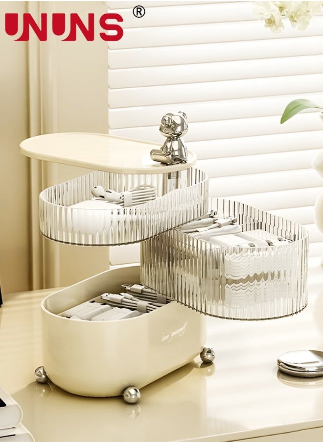 UNUNS 3-Layer Jewelry Organizer,360 Degree Rotating Jewelry Storage Box With Lid For Earring Bracelets Rings,MakeUp Organizer  - Image 1