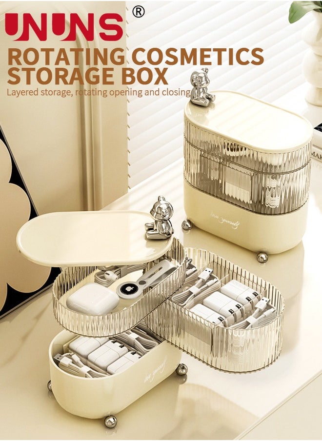 UNUNS 3-Layer Jewelry Organizer,360 Degree Rotating Jewelry Storage Box With Lid For Earring Bracelets Rings,MakeUp Organizer  - Image 2
