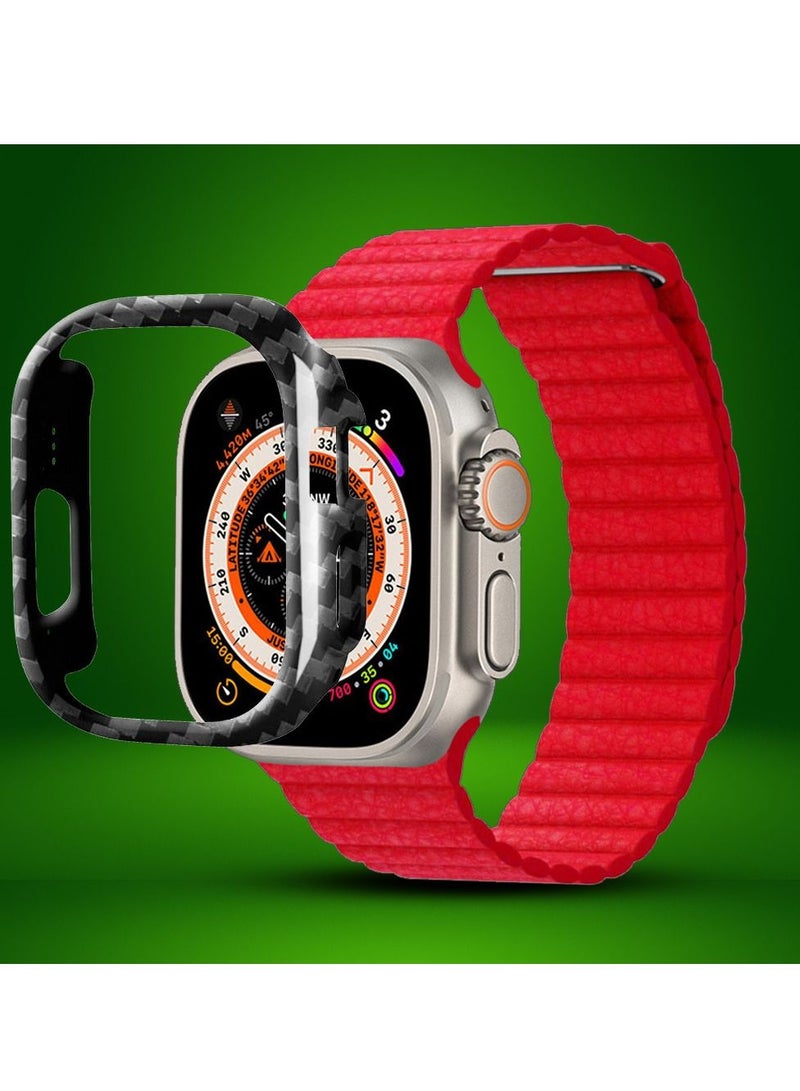CATANES 2 Packs For Apple Watch Band 49mm Leather Loop Band Magnetic Watch Strap Wristband and Carbon Fiber Cup Holder Red - Image 2
