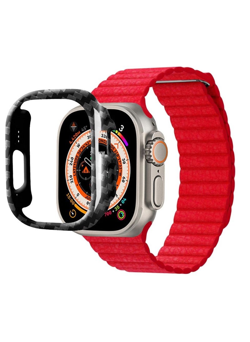 CATANES 2 Packs For Apple Watch Band 49mm Leather Loop Band Magnetic Watch Strap Wristband and Carbon Fiber Cup Holder Red - Image 3
