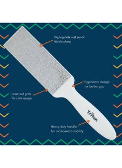Triton Professional Dual Sided Lazer Cut Grits Nickel Plate Foot Scraper Pedicure Filer Hard n Dead Skin Removing Callus Remover Foot Scrubber_White  - Image 5