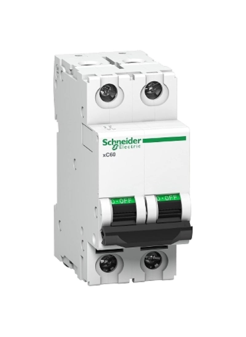 Schneider Electric Schneider MCB 6A DP CCurve ACTI9 10kA Miniature CircuitBreaker White A9N2P06C  - Image 1