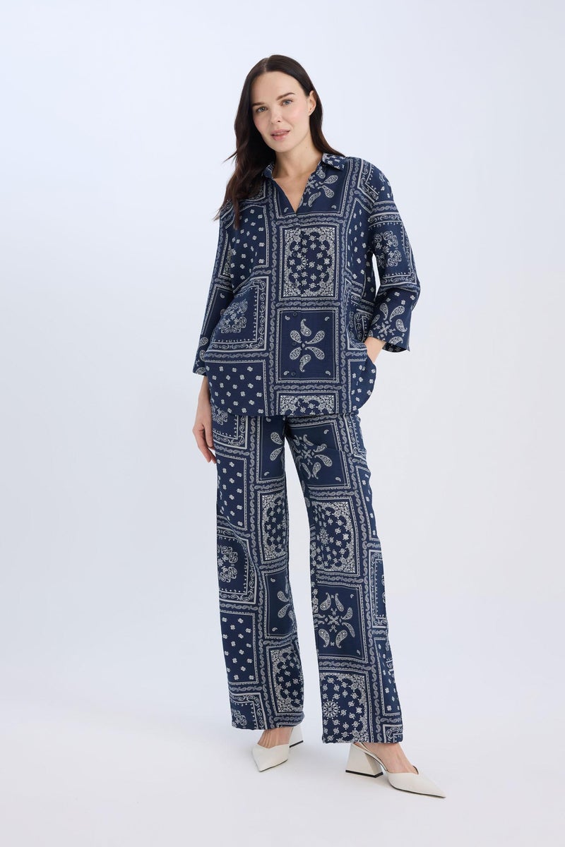 DeFacto Woman Wide Leg Patterned High Waist Comfort Trousers - Image 4