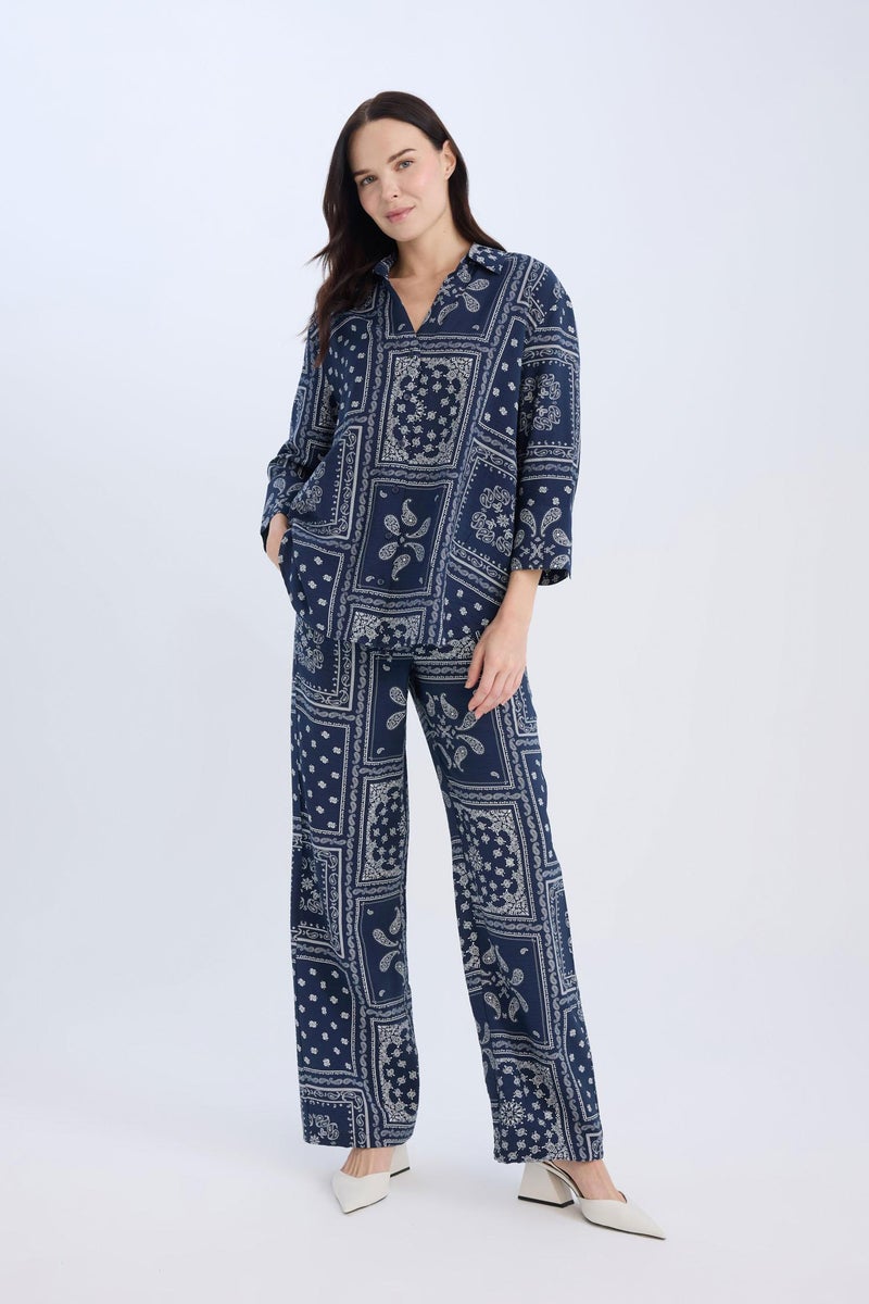 DeFacto Woman Wide Leg Patterned High Waist Comfort Trousers - Image 5
