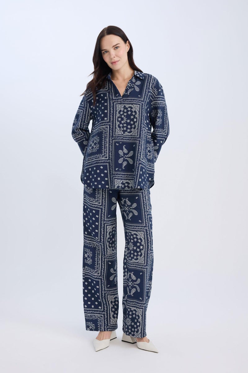 DeFacto Woman Wide Leg Patterned High Waist Comfort Trousers - Image 2