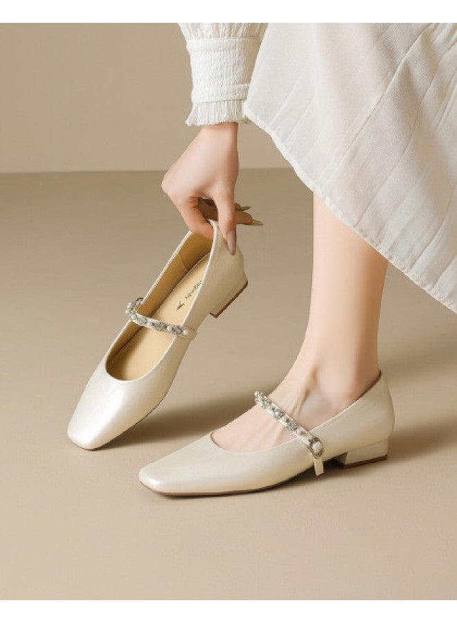 RED DRAGONFLY Years Women's Shoes Crystal One-strap Mary Jane Shoes Chunky Heel Commuter Shoes Women's Flats - Image 1