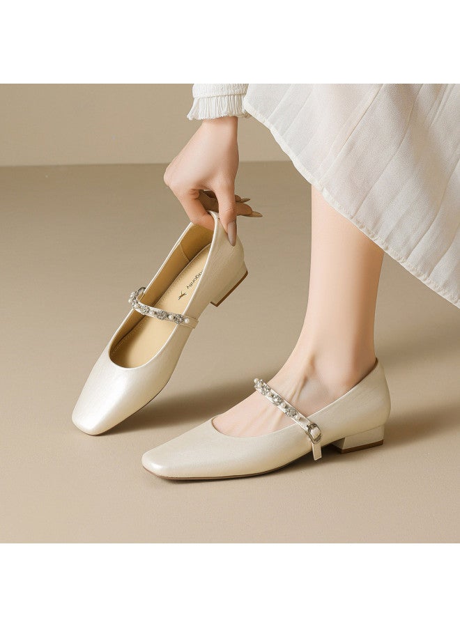 RED DRAGONFLY Years Women's Shoes Crystal One-strap Mary Jane Shoes Chunky Heel Commuter Shoes Women's Flats - Image 2