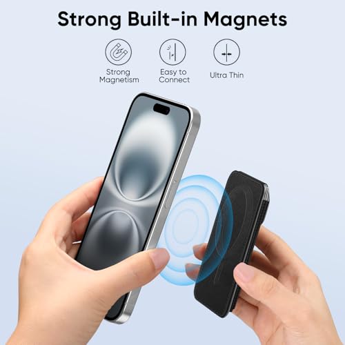 FINPAC MagSafe Wallet, Magnetic Card Wallet Holder for iPhone 17/16/15/14/13/12 Series, Safe RFID Blocking Slim Leather 6 Card Holder for Women Men, Black - Image 4