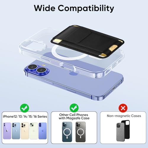 FINPAC MagSafe Wallet, Magnetic Card Wallet Holder for iPhone 17/16/15/14/13/12 Series, Safe RFID Blocking Slim Leather 6 Card Holder for Women Men, Black - Image 3
