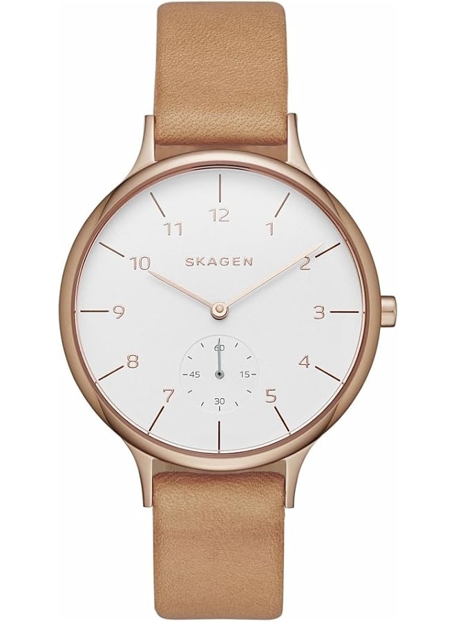 سكاجين ساعة أنيتا كوارتز كاجوال نسائية من الفولاذ المقاوم للصدأ والجلد باللون الذهبي الوردي والبني Skw2405 - Image 1