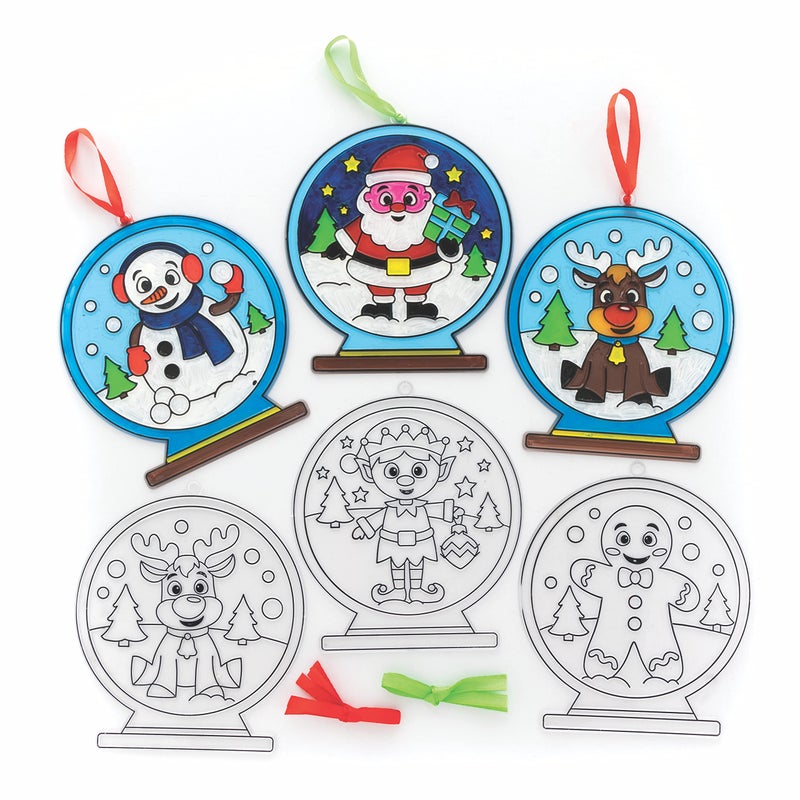 Baker Ross FC181 Christmas Snow Globe Suncatcher Decoration –, Kids Paint Your Own Christmas Decoration,Beige|black|blue Pack of 6 - Image 1