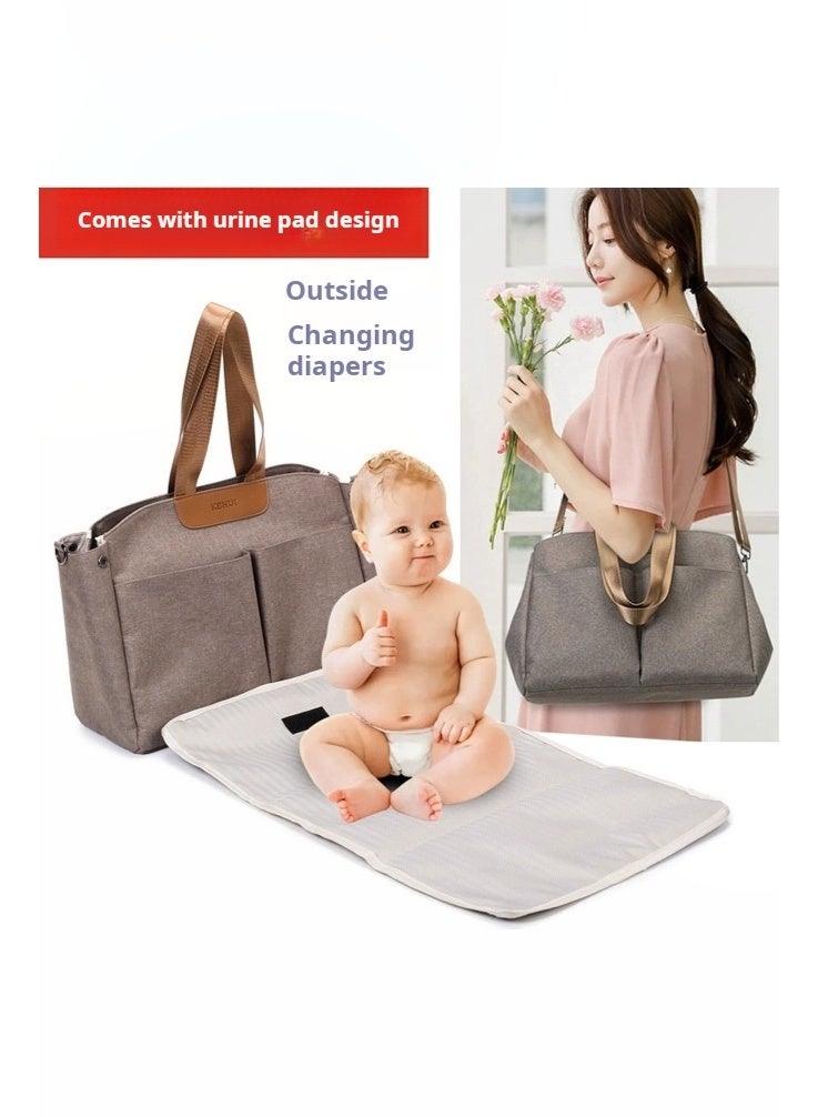 3-in-1 Diaper Bag Set for Mom with Insulated Pocket, Stroller Straps & Changing Pad, Multifunctional Large Capacity Tote Shoulder Bag for Baby Care, Travel & Daily Use（Brown） - Image 2