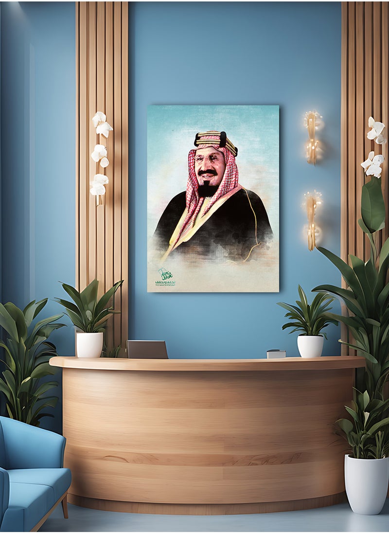 LOWHA Canvas Wall Art Stretched Over Wooden Frame with King Abdulaziz Painting For Saudi National Day  - Image 3