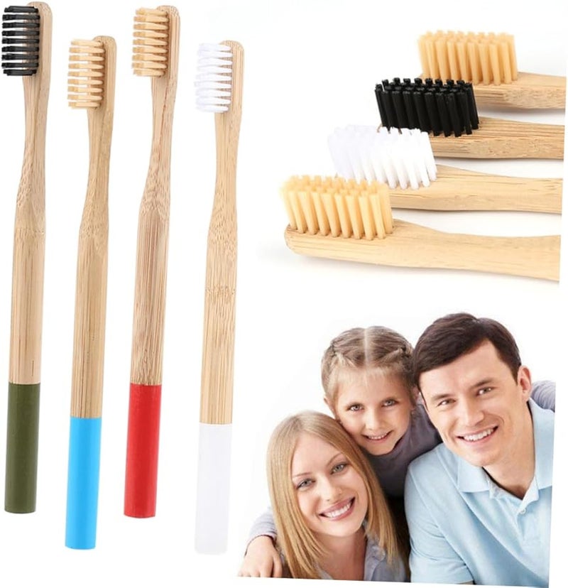 Rosy Bamboo Toothbrush Set 4 Pack Soft Bristles Biodegradable for Adults Travel - Image 3
