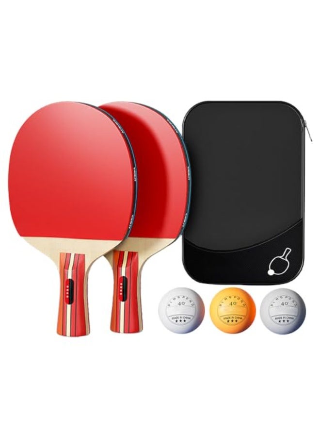 JZS Performance-Level Table Tennis Racket Set, 2 Pro Premium Table Tennis Racket with 3 Balls and Storage Bag, for Indoor or Outdoor Play - Image 1