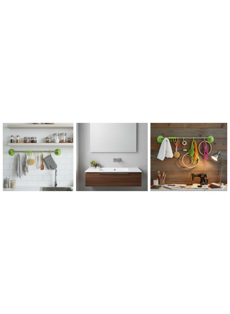 2-in-1 Towel Hanger and Holder for Bathroom and Kitchen | Strong and Instant Suction Cup Mount (No Drilling) | 6 Extra Hanging Hooks | Stylish Multi-Color Rust-Resistant Design | Ideal Storage Solution, Easy to Move and Reinstall. - Image 3