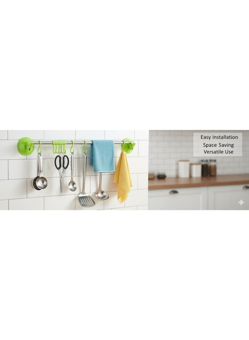 2-in-1 Towel Hanger and Holder for Bathroom and Kitchen | Strong and Instant Suction Cup Mount (No Drilling) | 6 Extra Hanging Hooks | Stylish Multi-Color Rust-Resistant Design | Ideal Storage Solution, Easy to Move and Reinstall. - Image 4