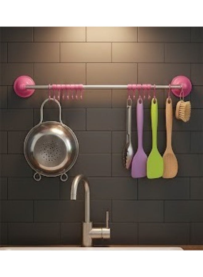 2-in-1 Towel Hanger and Holder for Bathroom and Kitchen | Strong and Instant Suction Cup Mount (No Drilling) | 6 Extra Hanging Hooks | Stylish Multi-Color Rust-Resistant Design | Ideal Storage Solution, Easy to Move and Reinstall. - Image 2