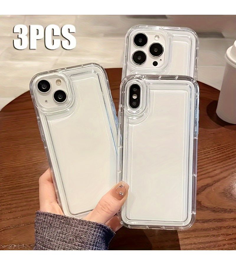 ٣ قطع حافظة هاتف شفافة بسيطة من TPU الناعم مضادة للصدمات متوافقة مع iPhone 15 - Image 1