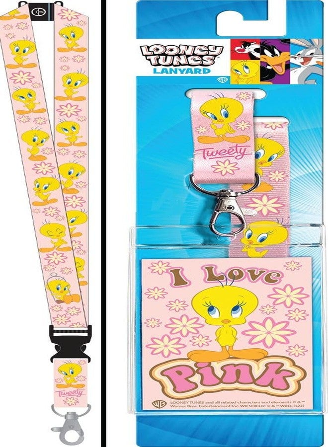 Ata-Boy Looney Tunes Tweety I Love Pink Reversible Lanyard with Breakaway Clip and ID Holder - Image 3