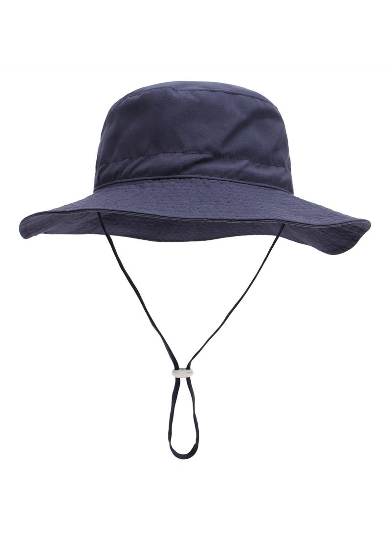 قبعة دلو الطفل الصيفي واسعة الحواف قبعات الشاطئ القابلة للتعديل للأولاد والبنات قبعة الشاطئ للحماية من أشعة الشمس قبعات الأطفال (الأزرق الداكن xs) - Image 1