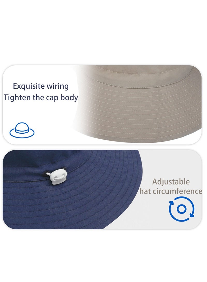 قبعة دلو الطفل الصيفي واسعة الحواف قبعات الشاطئ القابلة للتعديل للأولاد والبنات قبعة الشاطئ للحماية من أشعة الشمس قبعات الأطفال (الأزرق الداكن xs) - Image 4