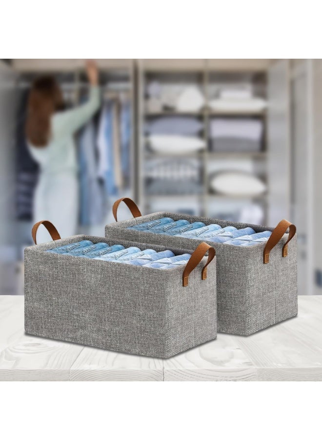 2-piece foldable clothes storage box with multi-layer dividers - large-capacity fabric organizer basket for organizing wardrobes, bedrooms, and homes; durable, space-saving design; gray color. - Image 1