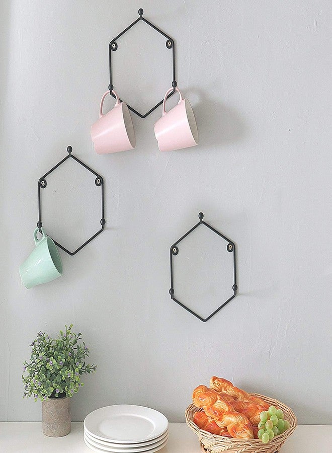 Incrizma Modern Black Geometric Metal Wall Mounted 3-Hook Mug Rack Holder, Set of 3 - Image 1