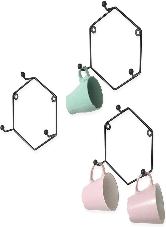 Incrizma Modern Black Geometric Metal Wall Mounted 3-Hook Mug Rack Holder, Set of 3 - Image 2