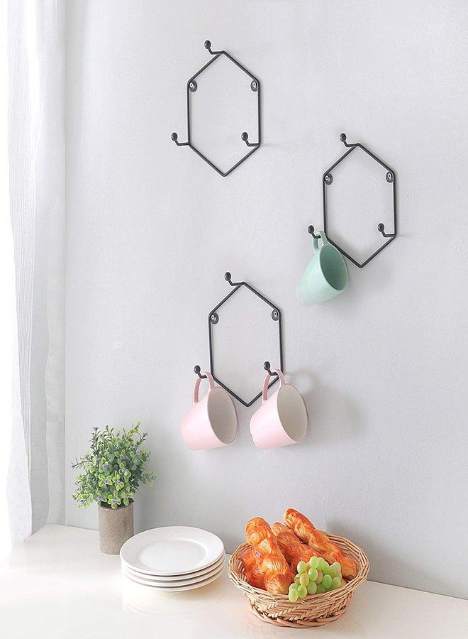 Incrizma Modern Black Geometric Metal Wall Mounted 3-Hook Mug Rack Holder, Set of 3 - Image 3