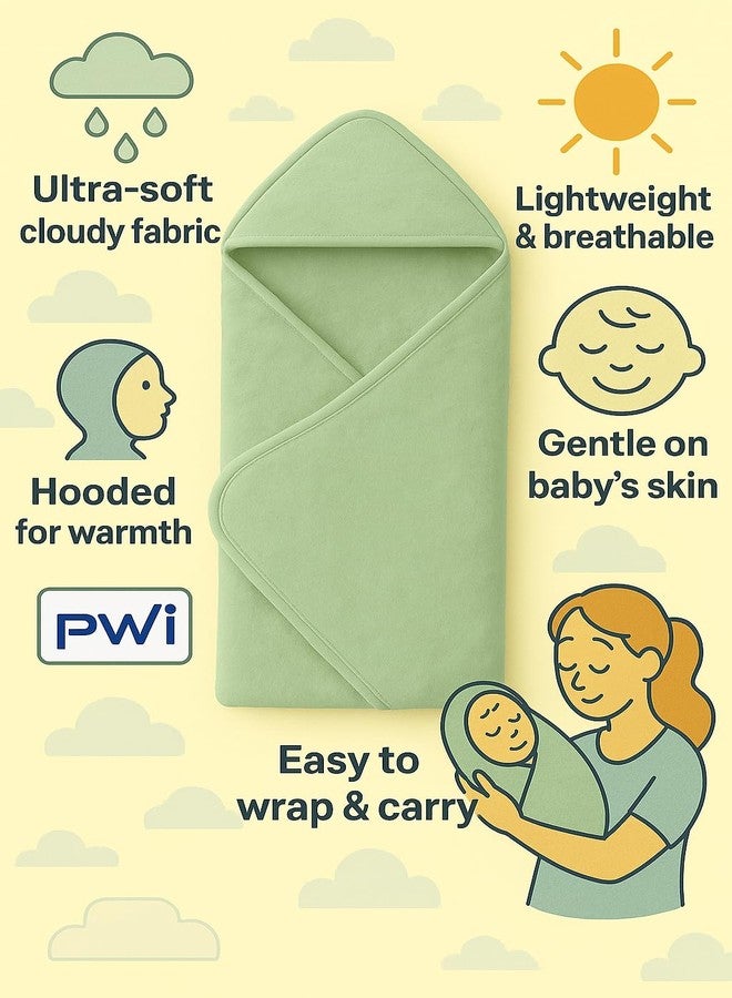 PWI Ultra Soft Baby Wrapper for 0-6 Months | Hooded Blanket | Lightweight & Breathable | Super Cozy Cloudy Fabric | 30x30 Inch (Sage Green) - Image 5