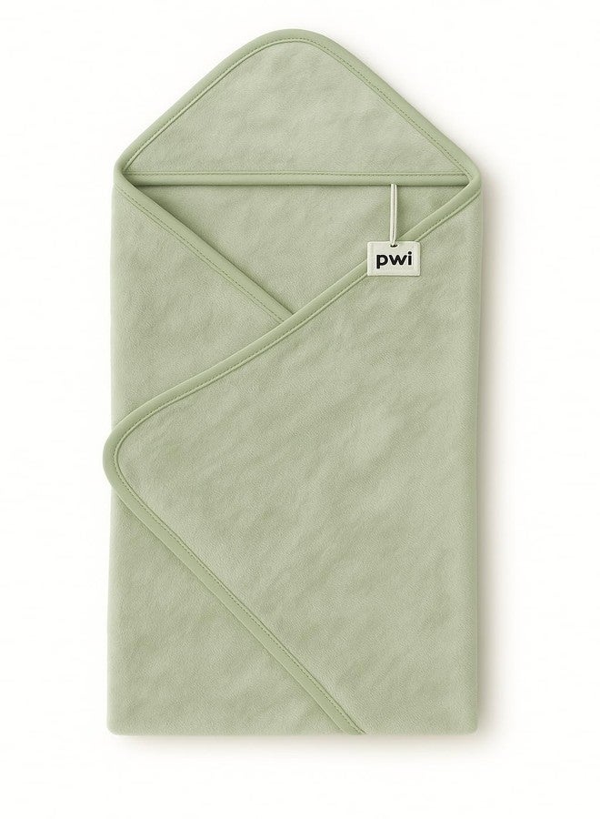 PWI Ultra Soft Baby Wrapper for 0-6 Months | Hooded Blanket | Lightweight & Breathable | Super Cozy Cloudy Fabric | 30x30 Inch (Sage Green) - Image 1