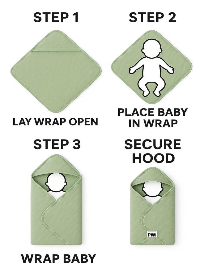 PWI Ultra Soft Baby Wrapper for 0-6 Months | Hooded Blanket | Lightweight & Breathable | Super Cozy Cloudy Fabric | 30x30 Inch (Sage Green) - Image 2