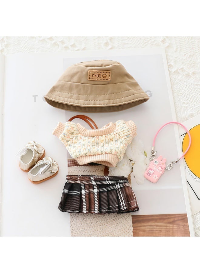 17cm Doll Clothes Set, 5 Pieces Dress Outfit Set for 6.7inch Doll Suit, Fashion Chic Hat & Clothes Accessories for 1st/2nd/3rd Gen Dolls Play & Display Brown - Image 4