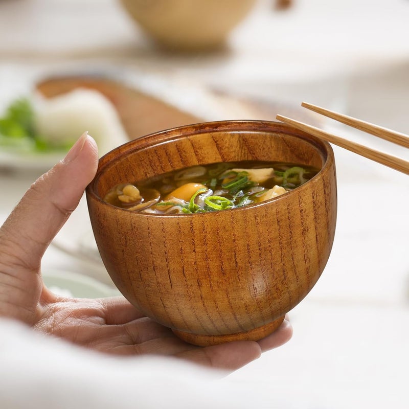 Luxshiny Miso Bowl with Lid 2pcs Wooden Japanese Bowls Lacquered Rice Bowls Traditional Soup Bowls Food Serving Bowl Salad Snack Bowls for Home Kitchen Restaurant Brown - Image 4
