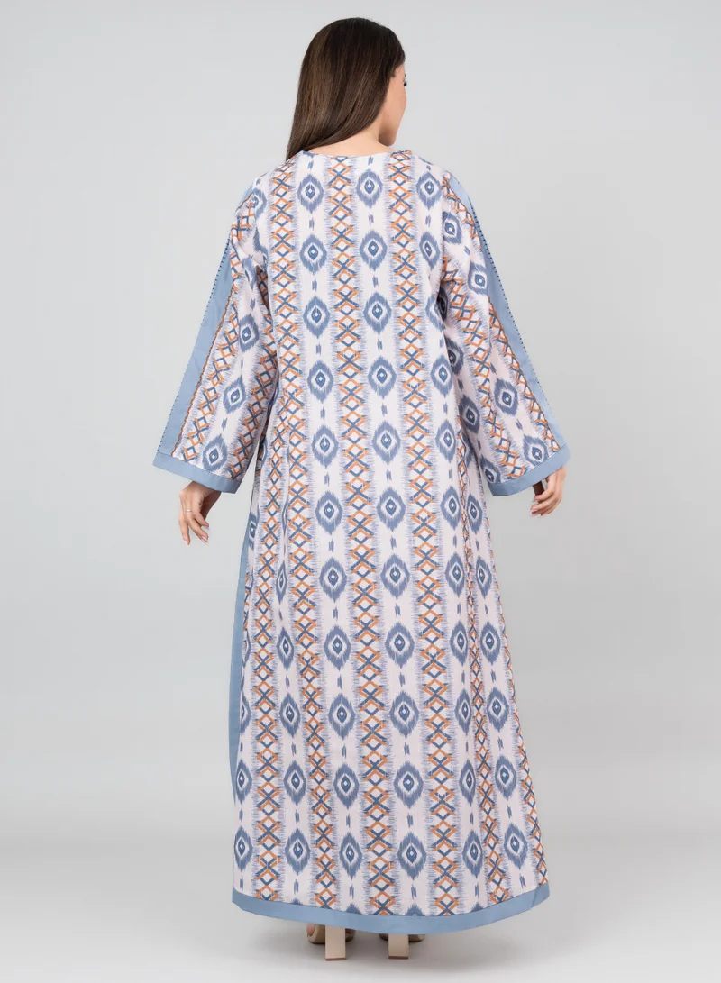 IKKXA Abstract Pattern Embroidered Jalabiya IK3001 Blue