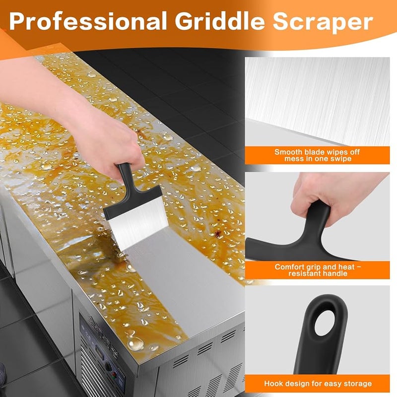 Heavy Duty Stainless Steel Grill Scraper, 3-in-1 Professional Griddle Scraper for Blackstone Grill Accessories with Comfort Grip Handle - for Flat Top Grill & Outdoor Barbecue Tools - Image 5