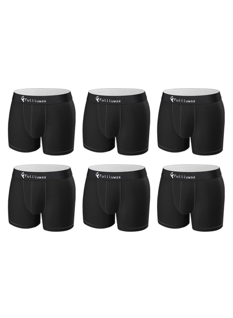 Fullluwaa Men's boxer briefs, retro, pure cotton material, 6 pieces pure black size XXL - Image 2