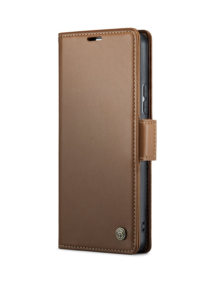 CaseMe Flip Wallet Case For Realme 11Pro/ Realme 11Pro Plus RFID Blocking PU Leather Wallet Flip Folio Case with Card Holder Kickstand Shockproof Phone Cover - Brown - Image 2