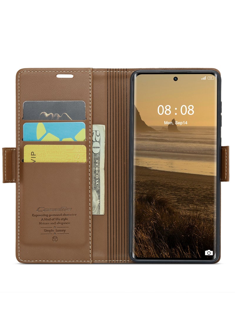 CaseMe Flip Wallet Case For Realme 11Pro/ Realme 11Pro Plus RFID Blocking PU Leather Wallet Flip Folio Case with Card Holder Kickstand Shockproof Phone Cover - Brown - Image 4