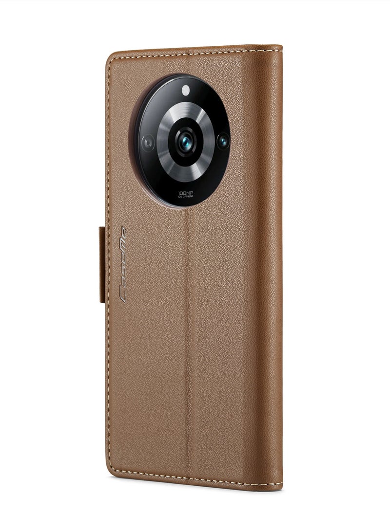 CaseMe Flip Wallet Case For Realme 11Pro/ Realme 11Pro Plus RFID Blocking PU Leather Wallet Flip Folio Case with Card Holder Kickstand Shockproof Phone Cover - Brown - Image 3