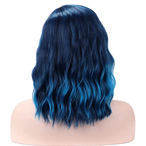 BERON Blue Wig Short Curly Wig Mix Blue Bob Wigs Charming Women Beach Wave Blue Wigs for Cosplay Costume Party Hairnet Included - Image 4