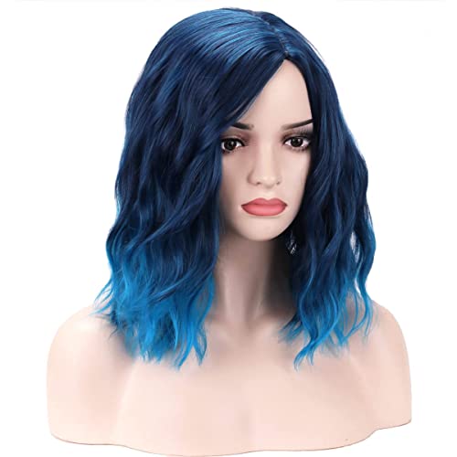 BERON Blue Wig Short Curly Wig Mix Blue Bob Wigs Charming Women Beach Wave Blue Wigs for Cosplay Costume Party Hairnet Included - Image 2