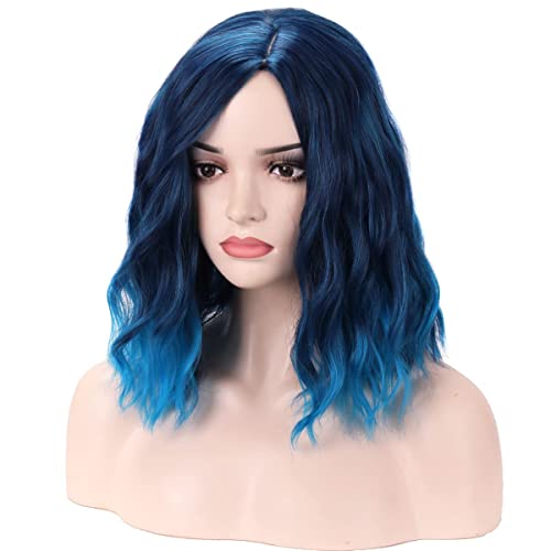 BERON Blue Wig Short Curly Wig Mix Blue Bob Wigs Charming Women Beach Wave Blue Wigs for Cosplay Costume Party Hairnet Included - Image 3