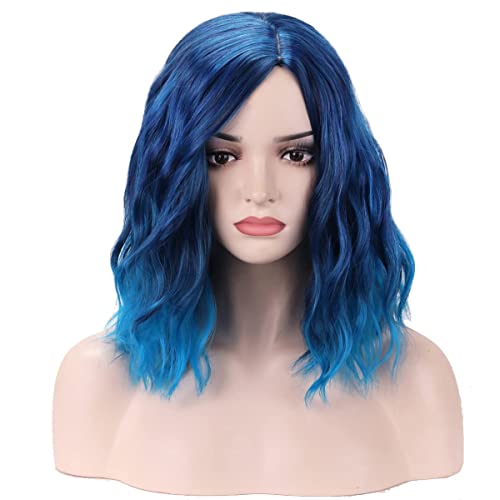 BERON Blue Wig Short Curly Wig Mix Blue Bob Wigs Charming Women Beach Wave Blue Wigs for Cosplay Costume Party Hairnet Included - Image 1