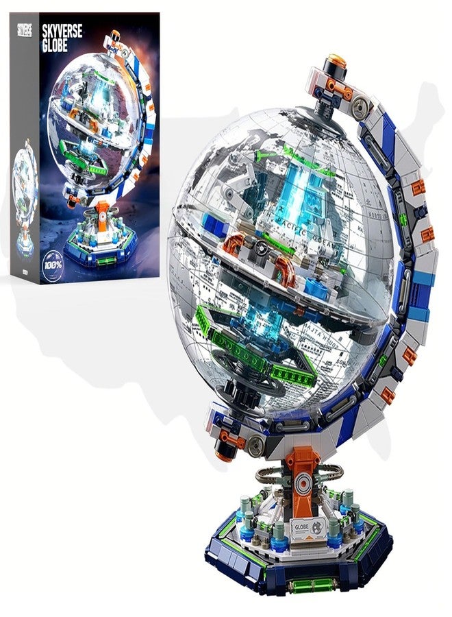 GEVINST Space Station Globe Building Set for Adults & Boys, 1793 Pieces World Map Display Model Kit with Dual Illumination Modes, 360 Rotatable Educational STEM Toys Gifts for Kids Ages 8-14 - Image 1